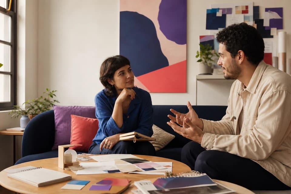Personas conversando sobre aprendizajes y próximos ajustes de una colaboración.
