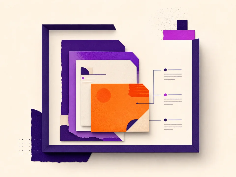 Documentos superpuestos de productos publicitarios y elementos de propuesta.