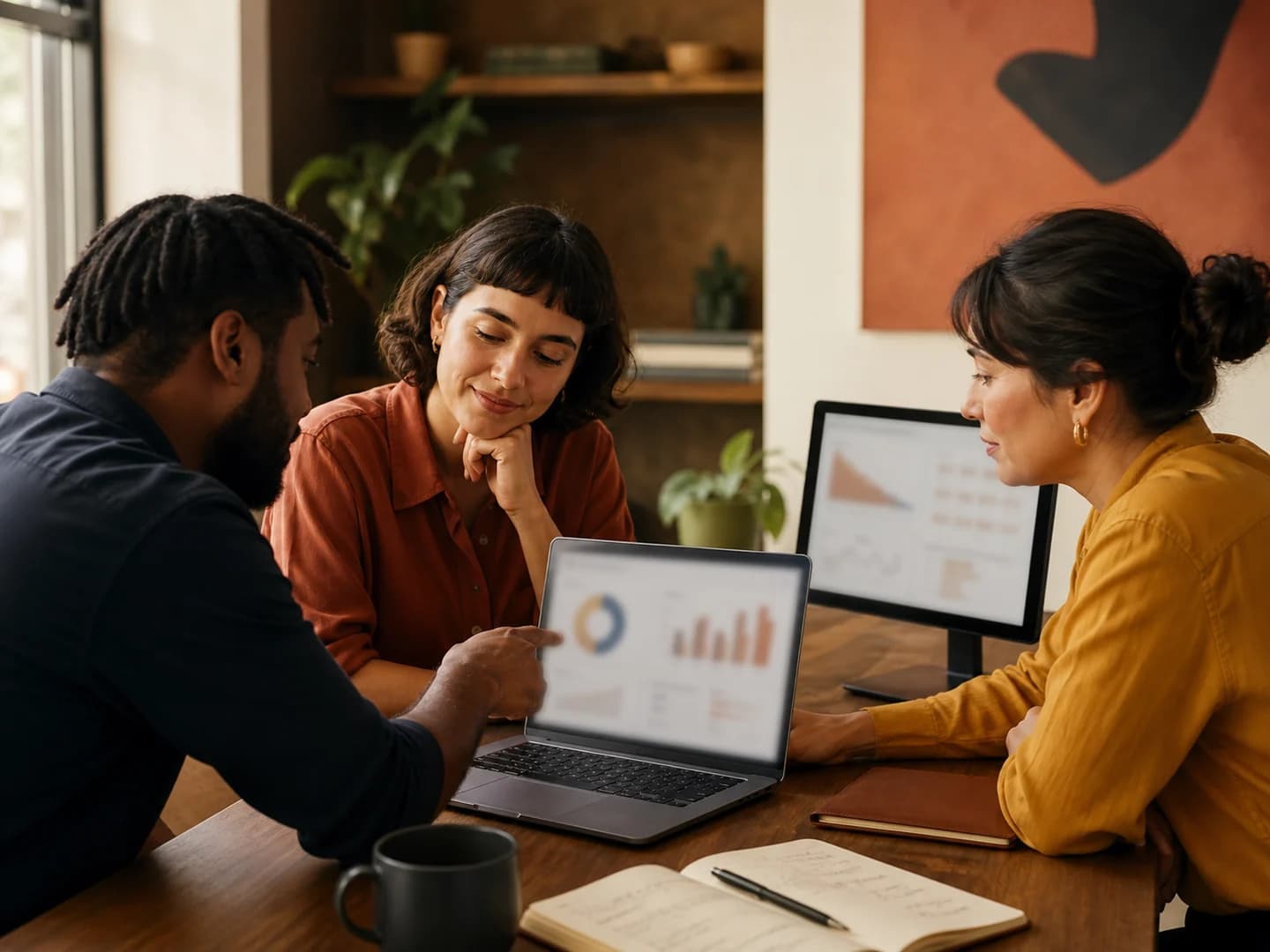 Personas colaborando frente a datos y automatizaciones.